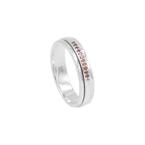 GOMTI JEWELS 925 Sterling Silver Fidget Spinner Ring with Garnet – Anxiety & Meditation Band for Women & Men, Size 9 von GOMTI JEWELS