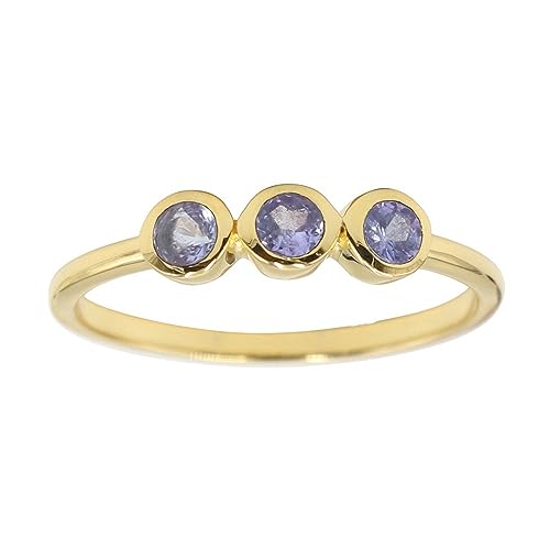 GOMTI JEWELS 925 Sterling Silver Tanzanite Ring – 3-Stone Engagement Ring for Women, 18K Yellow Gold Plated Size 8.5 von GOMTI JEWELS