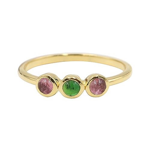GOMTI JEWELS 925 Sterling Silver Tourmaline Ring – 3-Stone Engagement Ring for Women, 18K Yellow Gold Plated Size 7.5 von GOMTI JEWELS