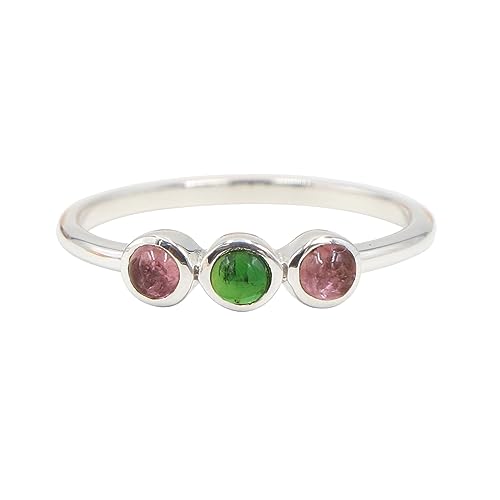 GOMTI JEWELS 925 Sterling Silver Tourmaline Ring – 3-Stone Engagement Ring for Women 9.5 von GOMTI JEWELS