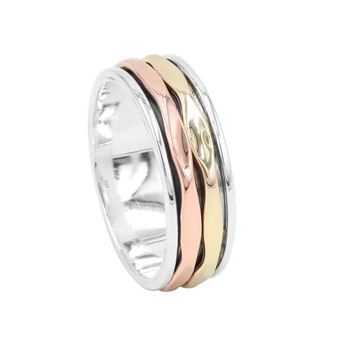 GOMTI JEWELS 925 Sterling Silver Two-Tone Spinner Ring – Copper & Brass Fidget Ring for Men & Women (12) von GOMTI JEWELS