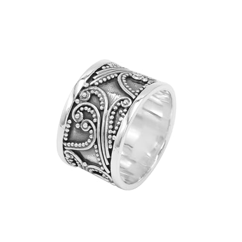 GOMTI JEWELS 925 Sterling Silver Wide Filigree Band Ring for Women Vintage Boho Statement Jewelry Size 8.5 von GOMTI JEWELS