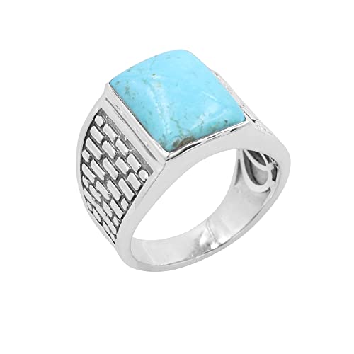 GOMTI JEWELS Arizona Turquoise Ring for Men – Baguette Shape, 925 Sterling Silver Statement Ring, Handcrafted Boho Western Jewelry Gift (7.5) von GOMTI JEWELS