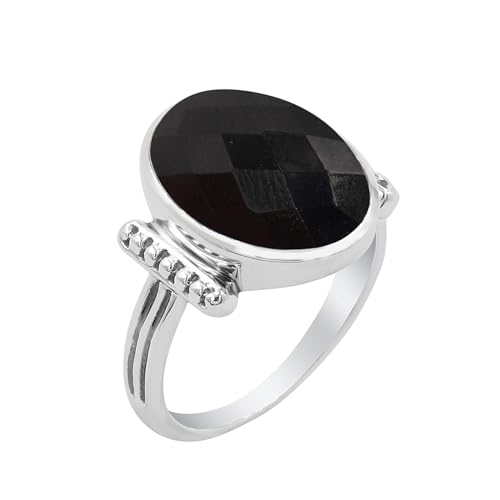 GOMTI JEWELS Black Onyx Oval 7.10 Ct Solitaire Ring for Women – 925 Sterling Silver Elegant Statement Jewelry Gift for Her, Ring Size 11 von GOMTI JEWELS