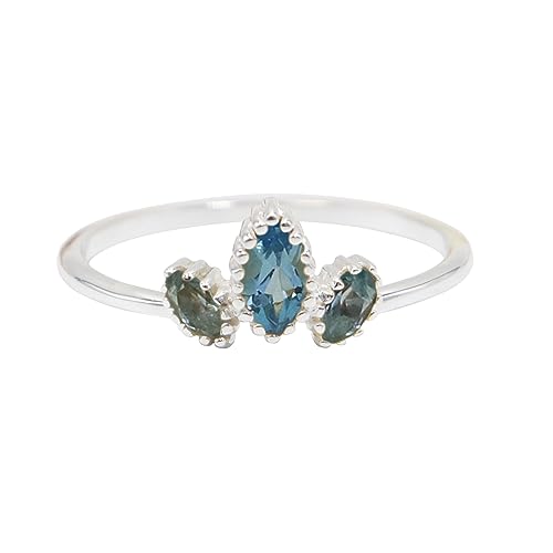 GOMTI JEWELS Blue Topaz Ring – 925 Sterling Silver Three-Stone Design – Elegant Women’s Statement Jewelry (7) von GOMTI JEWELS