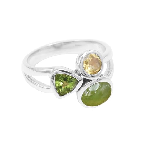 GOMTI JEWELS Citrine, Idocrase & Peridot Three Stone Ring for Women – 925 Sterling Silver Gemstone Statement Ring For her (8) von GOMTI JEWELS