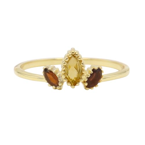 GOMTI JEWELS Citrine And Garnet Ring – 18K Gold Plated 925 Sterling Silver 3-Stone Ring for Women – Elegant Statement Jewelry(8) von GOMTI JEWELS