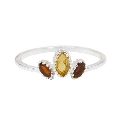 GOMTI JEWELS Citrine And Garnet Ring – 925 Sterling Silver Three-Stone Design – Elegant Women’s Statement Jewelry (7) von GOMTI JEWELS