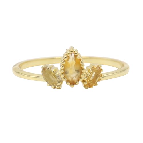 GOMTI JEWELS Citrine Ring – 18K Gold Plated 925 Sterling Silver 3-Stone Ring for Women – Elegant Statement Jewelry(9.5) von GOMTI JEWELS