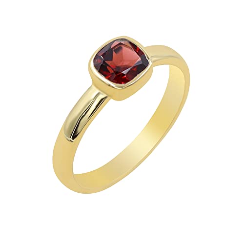 GOMTI JEWELS Cushion-Cut Garnet Ring – 18K Gold Plated 925 Sterling Silver Ring for Women (6.5) von GOMTI JEWELS