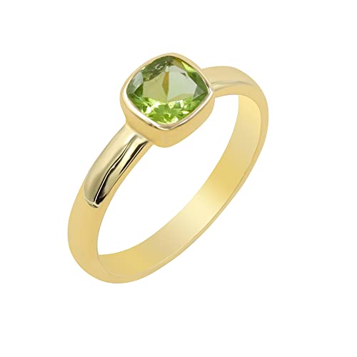 GOMTI JEWELS Cushion-Cut Peridot Ring – 18K Gold Plated 925 Sterling Silver Ring for Women (6.5) von GOMTI JEWELS