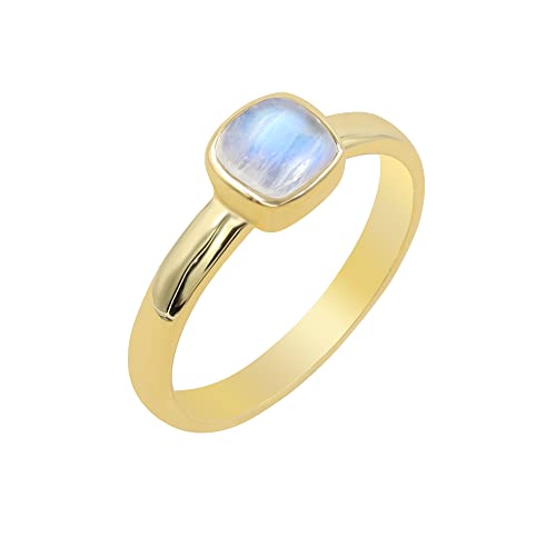 GOMTI JEWELS Cushion-Cut Rainbow Moonstone Ring – 18K Gold Plated 925 Sterling Silver Ring for Women (9) von GOMTI JEWELS