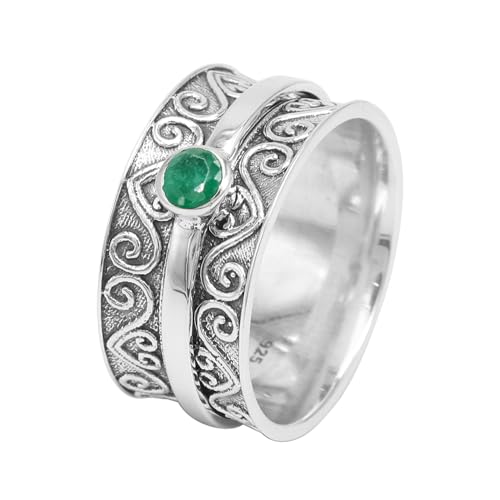 GOMTI JEWELS Emerald Spinner Ring, 925 Sterling Silver Fidget Band Ring for Women, Handmade Jewelry (5.5) von GOMTI JEWELS