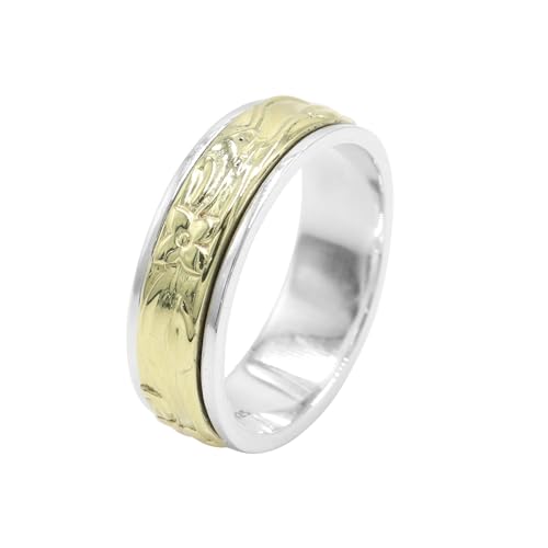 GOMTI JEWELS Floral Engraved Spinner Ring – Unisex 925 Sterling Silver & Brass Fidget Ring (6) von GOMTI JEWELS