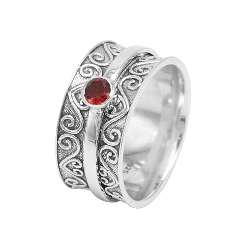 GOMTI JEWELS Garnet Spinner Ring, 925 Sterling Silver Fidget Band Ring for Women, Handmade Jewelry (9.5) von GOMTI JEWELS