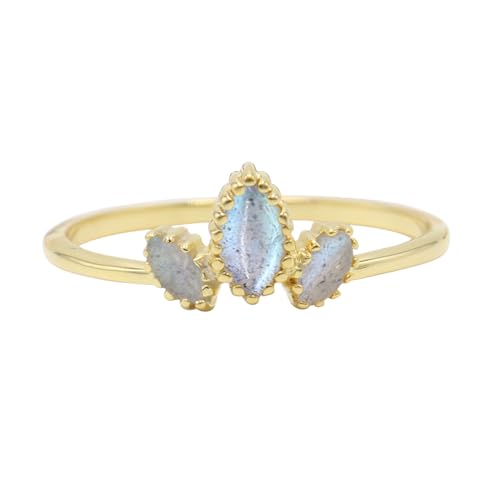 GOMTI JEWELS Labradorite Ring – 18K Gold Plated 925 Sterling Silver 3-Stone Ring for Women – Elegant Statement Jewelry(7) von GOMTI JEWELS