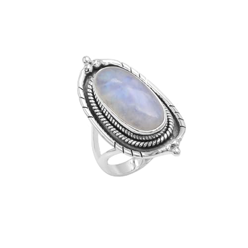 GOMTI JEWELS Moonstone Statement Ring – Handcrafted Oval Gemstone Ring in 925 Sterling Silver, Bold Jewelry Gift for Women (7.5) von GOMTI JEWELS