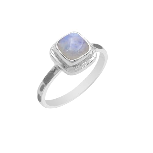 GOMTI JEWELS Natural Moonstone Ring for Women – 925 Sterling Silver Hammered Stacking Ring – Handmade Birthstone Jewelry Gift (7.5) von GOMTI JEWELS