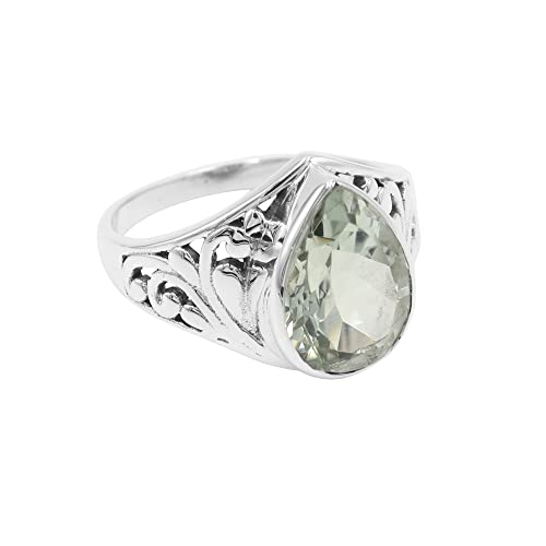 GOMTI JEWELS Pear-Shaped Green Amethyst Ring – Handmade 925 Sterling Silver Ring for Women (7.5) von GOMTI JEWELS