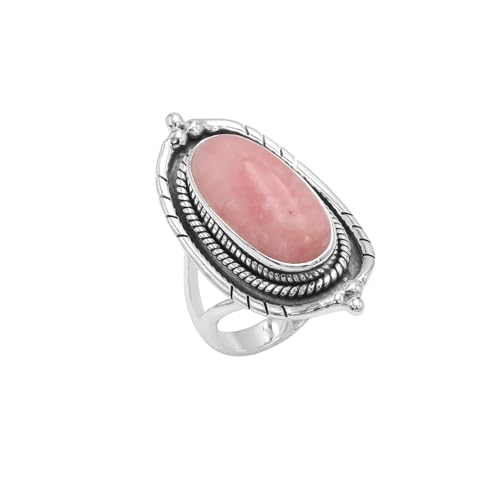 GOMTI JEWELS Pink Opal Statement Ring – Handcrafted Oval Gemstone Ring in 925 Sterling Silver, Bold Jewelry Gift for Women (6.5) von GOMTI JEWELS