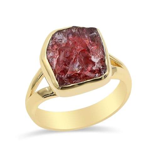 GOMTI JEWELS Raw Garnet Ring for Women – 18K Gold Plated 925 Sterling Silver Rough Gemstone Ring – Natural Red Crystal Statement Jewelry Gift Gift US 9 von GOMTI JEWELS