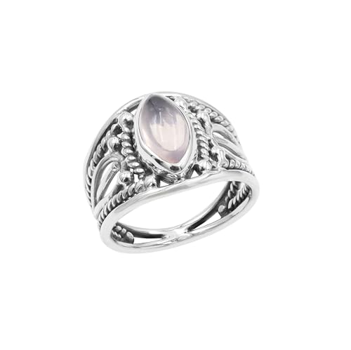 GOMTI JEWELS Rose Quartz Ring for Women – 925 Sterling Silver Marquise Cut Gemstone Handmade Jewelry Gift US 9 von GOMTI JEWELS