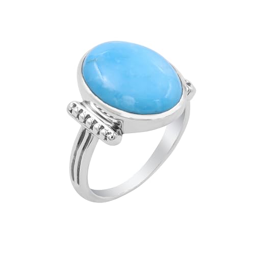 GOMTI JEWELS Sleeping Beauty Turquoise Oval 7 Ct Solitaire Ring for Women – 925 Sterling Silver Elegant Birthstone Jewelry Gift for Her, Ring Size 8.5 von GOMTI JEWELS