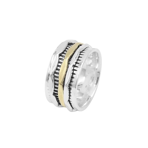 GOMTI JEWELS Unisex Spinner Ring – Two-Tone 925 Sterling Silver Fidget Ring with 3 Rotating Bands US 9.5 von GOMTI JEWELS