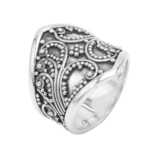 GOMTI JEWELS Wide Band Ring for Women – 925 Sterling Silver, Vintage Boho Style Statement Jewelry US 9 von GOMTI JEWELS