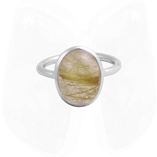 Rutilated Quartz Ring | 925 Sterling Silver Solitaire Ring | Gemstone Statement Ring For Women Size 8 von GOMTI JEWELS