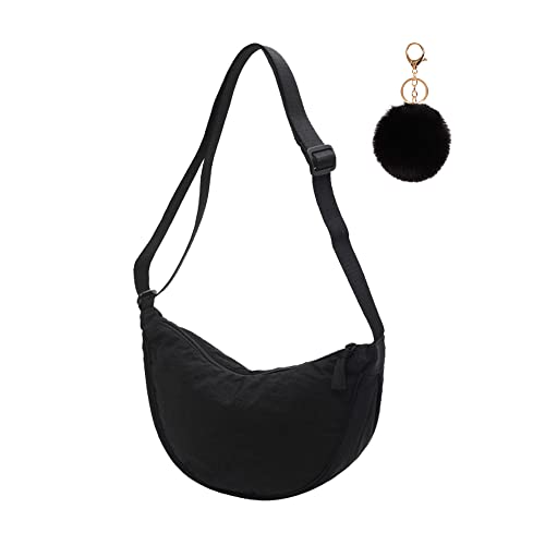 Crossbody Bag Damen Halbmond Crossbody Schultertasche, Hobo UmhäNgetasche Damen Handtasche, Einfarbige Canvas Tasche Kleine Segeltuchtasche Y2k Fashion Handtaschen FüR Frauen (Schwarz) von GONGKANGYUAN