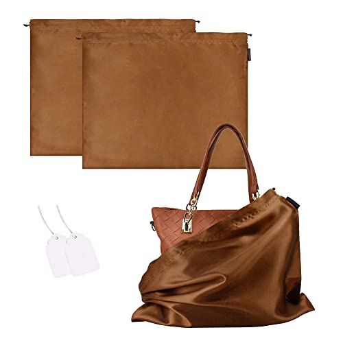 GONGKANGYUAN 2 Stück Schuhtasche Kordelzugbeutel Aufbewahrungsbeutel Aufbewahrungstasche aus Seide für Handtaschen-Organizer Geldbörse Taschenbücher Schuhe Stiefel (Braun, 40×50 cm) von GONGKANGYUAN