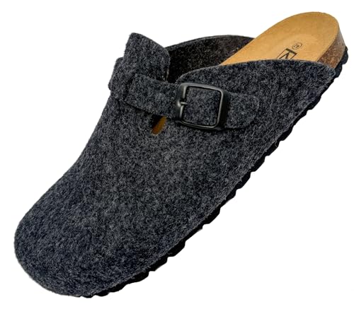 GONKOS®, Filz Clogs, Filzpantoffeln, Wollfilz und Naturkork Sohle, Veloursleder Fußbett, Filz Hausschuhe Damen und Herren, Arbeitsclogs, Pantoletten, Qualität Handmade in Spain, Anthrazit 39 von GONKOS