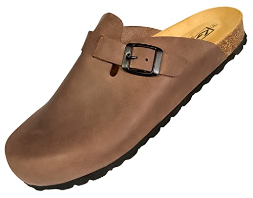 GONKOS®, Lederclogs mit Kork-Einlegesohle, echtes Leder, Naturkork, verstellbare Schnalle am Fuß, Herren-/Damensandalen, Qualitätssandalen, Made in Spain, Farbe Braun, Größe 36 von GONKOS