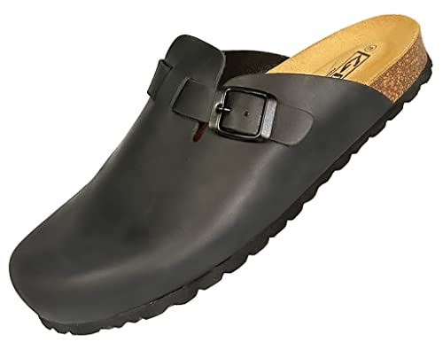 GONKOS®, Lederclogs mit Kork-Einlegesohle, echtes Leder, Naturkork, verstellbare Schnalle am Fuß, Herren-/Damensandalen, Qualitätssandalen, Made in Spain, Farbe Schwarz, Größe 36 von GONKOS