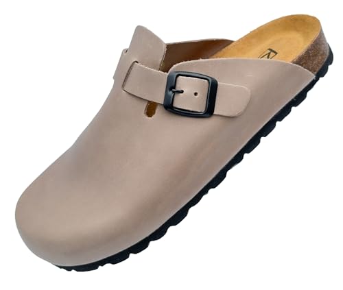 GONKOS®, Lederclogs mit Kork-Einlegesohle, echtes Leder, Naturkork, verstellbare Schnalle am Fuß, Herren-/Damensandalen, Qualitätssandalen, Made in Spain, Farbe Stein, Größe 40 von GONKOS