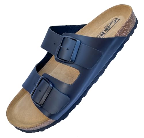 GONKOS®, Ledersandalen mit Schnallen, Echtes Leder Pantoletten, Naturkork, verstellbare Schnallen am Fuß, Herren-Damen Sandalen, Qualitätssandalen, Made in Spain, Farbe Schwarz, Größe 39 von GONKOS