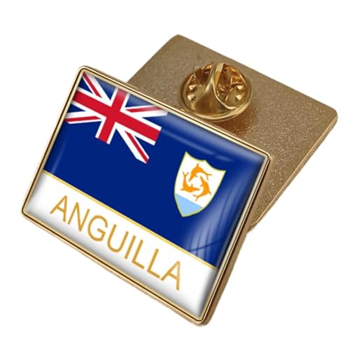 Anguilla Patriotische Flagge Brosche - Vintage Quadratische Text Flagge Print Brosche, Ethno-Stil Rucksack Hüte Zubehör Abzeichen Harte Broschen Pins Für Männer Frauen Charakter von GONMFKM