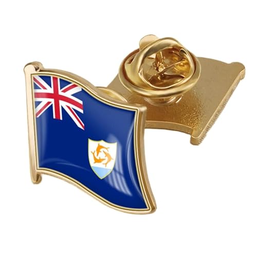 Anguilla Patriotische Flagge Brosche - Vintage Quadratische Textflaggen-Brosche, Ethno-Stil Rucksack Hüte Accessoires Abzeichen Klassische Hartbroschen Anstecknadeln Für Männer Frauen Flagge von GONMFKM