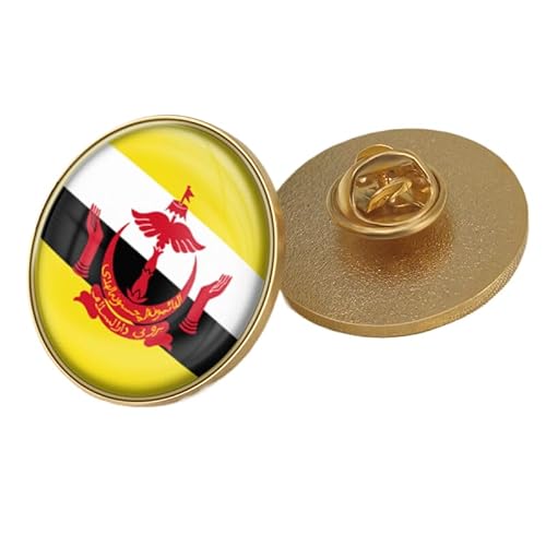 Brosche Mit Flagge Von Brunei Darussalam – Einfache Anstecknadel Mit Retro-Geometrie Und Flaggendruck Für Patriotische Männer Und Frauen, Persönlichkeits-Anstecker, Kragennadel, Rund von GONMFKM