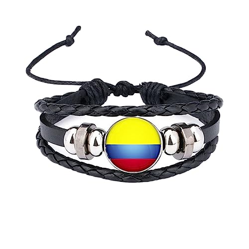 GONMFKM Fashion Time Stone Geflochtene, Verstellbare Armbänder, Kolumbien Flagge, Charm Paracord Armband Für Männer Und Frauen, Handgefertigtes Mehrschichtiges Geflochtenes Lederarmband, Paar, Schmu von GONMFKM