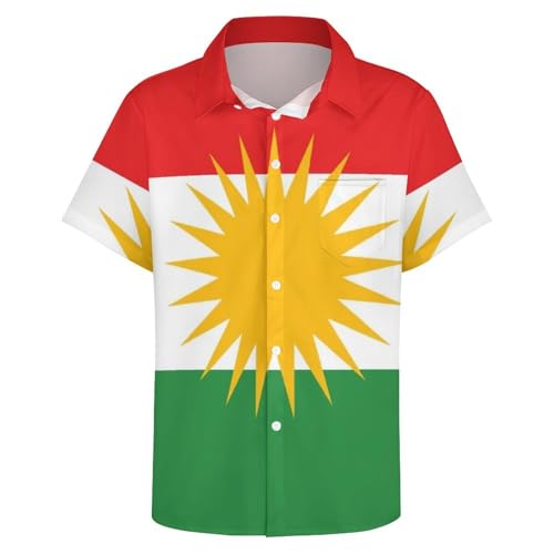 Herren-Kurzarmhemd Mit Aufdruck Der Kurdistan-Flagge Normale Passform Lässiges Sommer-/Strandhemd Übergroß Atmungsaktiv Modisches Button-Down-Hemd Mit Fronttasche Kurdistan 2XL von GONMFKM