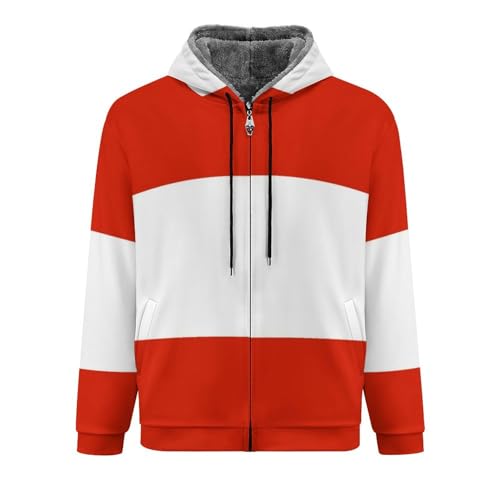 GONMFKM Herren Winter Warm Fleecejacke, Winterjacke Mit Reißverschluss, Freizeit Druck Österreich Nationalflagge Kapuzenjacke, Winddicht Tasche Jacke, Wintermantel Sweatjacke M von GONMFKM