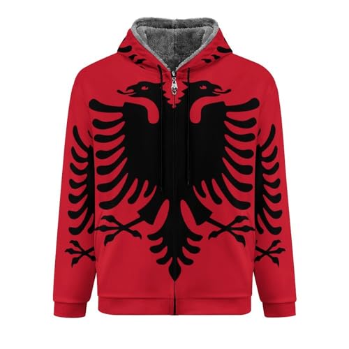 GONMFKM Kapuzenjacke Herren, Winter Sweatjacke Mit Kapuze, Bequemer Winterjacke, Albanien Flagge Warm Modische Fleecejacke, Oversized Lässige Outdoorjacke Mit Reißverschluss Xl von GONMFKM