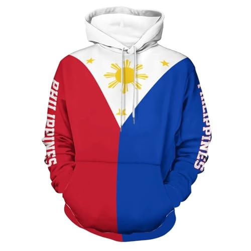 GONMFKM Kapuzenpullover Mit Philippinischer Flagge Und Aufdruck Unisex Übergroß Für Herren Und Damen Rugby Hip-Hop Streetwear Kapuzenpullover Aus Polyester Pullover Hoodies Mit Tasche Fürs Training M von GONMFKM