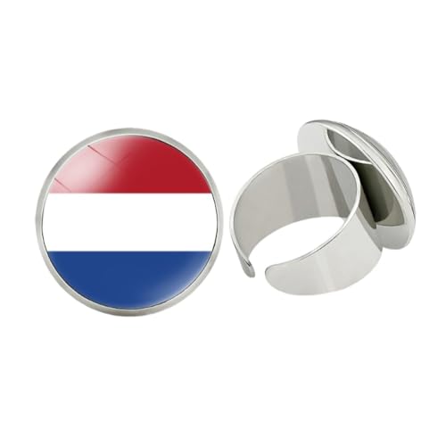 GONMFKM Mode-Fingerringe Mit Niederländischer Flagge – Kuppelring Mit Glas-Cabochon, Verstellbare Offene Knöchelringe, Für Damen Und Herren, Unisex, Schmuckzubehör, Festival, Geschenk, Weiß, 20 Mm von GONMFKM