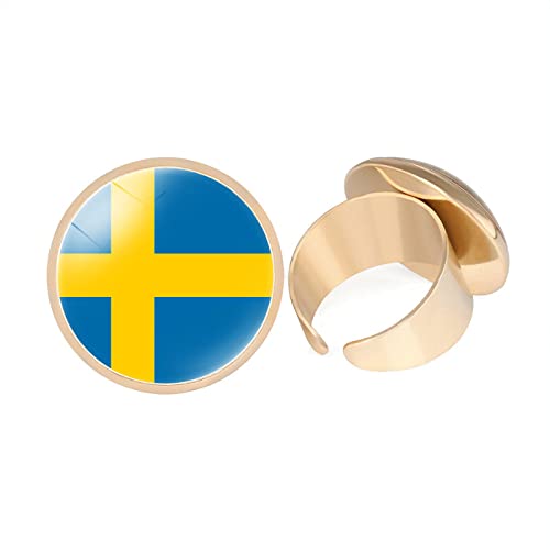 GONMFKM Mode-Fingerringe Mit Schwedischer Nationalflagge – Glaskuppel Offen, Verstellbare Größe, Knöchelring Für Damen Und Herren, Modeschmuck, Festival-Geschenke, Ringe, Zubehör, Gelb, 20 Mm von GONMFKM