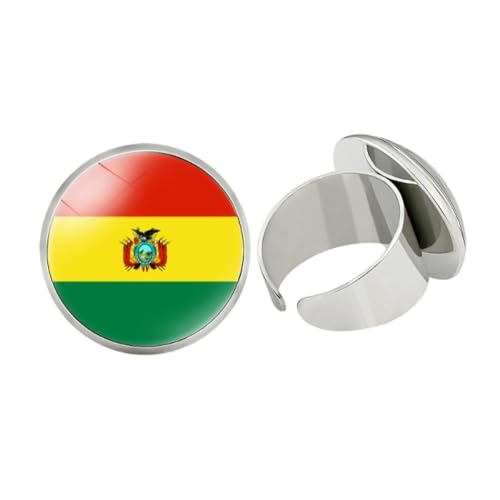 GONMFKM Mode-Knoten-Fingerringe Mit Bolivien-Flagge Für Damen Und Herren, Unisex – Verstellbare Größe, Glas-Cabochon-Paar-Öffnungsring, Schmuckzubehör, Geschenk, Weiß, 20 Mm von GONMFKM