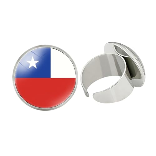 GONMFKM Mode-Knoten-Fingerringe Mit Chile-Flagge Für Damen Und Herren, Unisex – Verstellbare Größe, Glas-Cabochon-Paar-Öffnungsring, Schmuckzubehör, Geschenk, Weiß, 20 Mm von GONMFKM