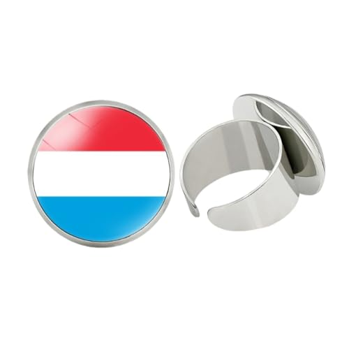 GONMFKM Mode Luxemburgische Nationalflagge Bandringe – Muster Vintage Verstellbare Glascabochon Öffnung Fingerringe Für Männer Und Frauen Geschenk Schmuck Zubehör, Weiß, 20 Mm von GONMFKM